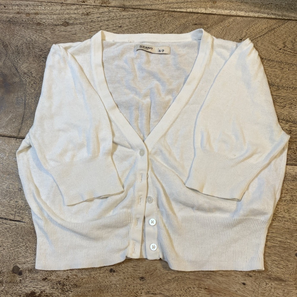 Old Navy, Girl's Small White Cardigan, 3/4 Length Sleeve Sweater